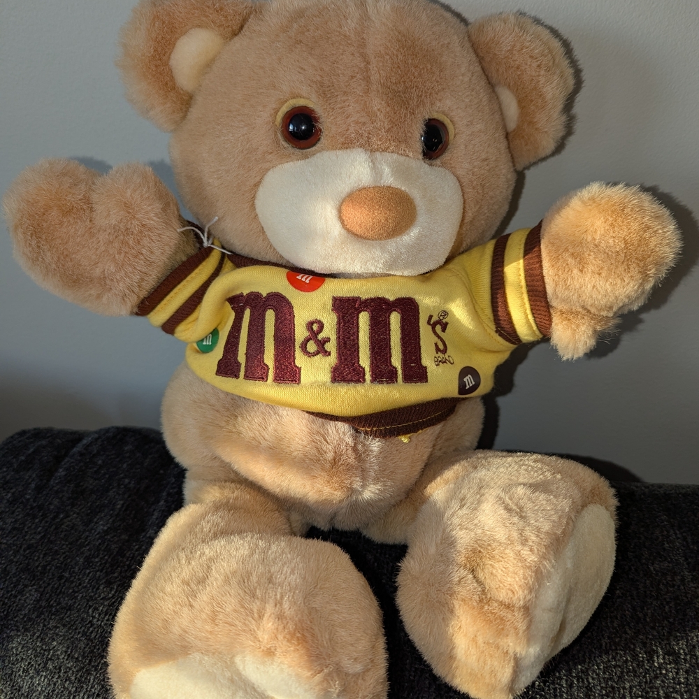 Vintage M&M'S Plush Bear with Yellow and Brown Shirt